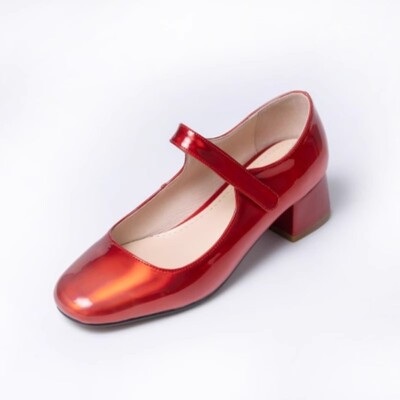 大码单鞋44女鞋41酒红色小皮鞋
