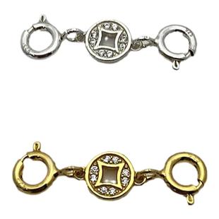 s925纯银加厚铜钱双扣带石闪高档延长扣手工DIY手链项链饰品配件