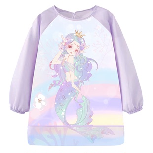 美人鱼儿童罩衣画画衣服女童围裙绘画专用防水反穿衣宝宝女孩围兜