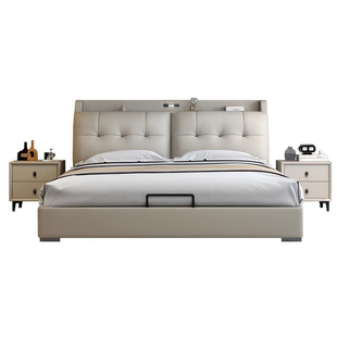 轻奢皮床现代简约主卧大床1.8米双人床真皮床高端大气2米软包婚床