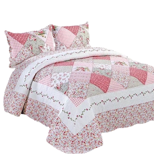 美式双面纯棉韩国高级床盖三件套绗缝被欧式100%全棉四季通用床单