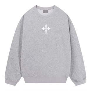 idcerem Mardi十字架印花加绒卫衣男女情侣装秋冬季圆领宽松上衣