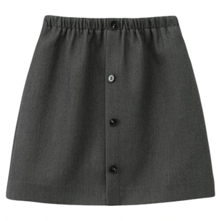 FANLE STUDIOS秋冬天丝羊毛抗皱单排扣设计牛筋高腰a字短裙半身裙