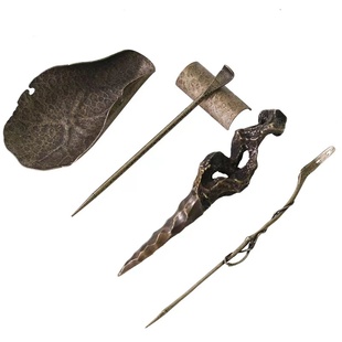 茶道六君子纯铜禅意荷叶茶则茶拨三件套茶针搁置套装普洱茶刀高级