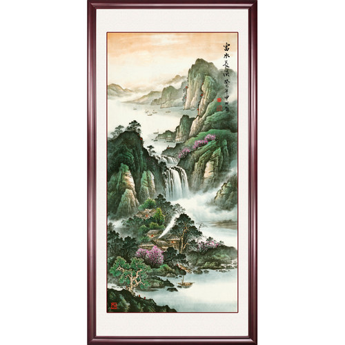 中式玄关装饰画入户门走廊过道挂画竖版画装饰山水画风景画玄关画