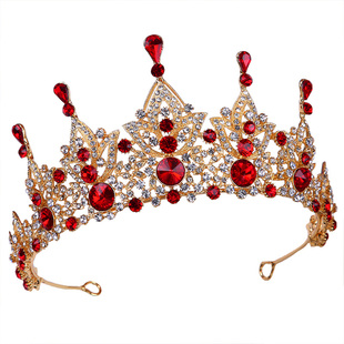 新娘红色皇冠头饰结婚礼服发饰三件套新款大气敬酒服配饰红纱饰品