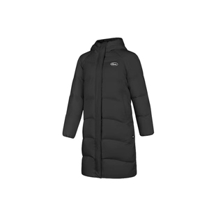 乔丹运动羽绒服女中长款连帽防风保暖户外黑色外套加厚防泼水棉服