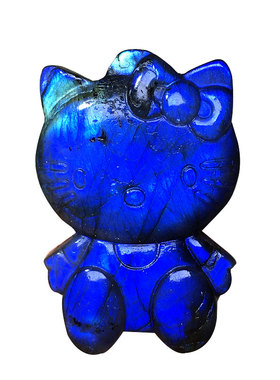 天然蓝彩光拉长石吊坠原石雕刻骷髅狼头狐狸城堡老虎男女同款挂件