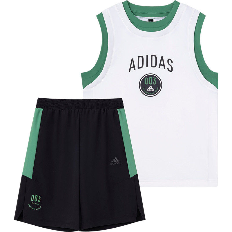 adidas阿迪达斯正品童装2026夏季速干凉爽背心短裤儿童套装两件套