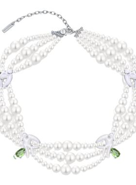 MOH燕形白贝母三层重叠珍珠项链