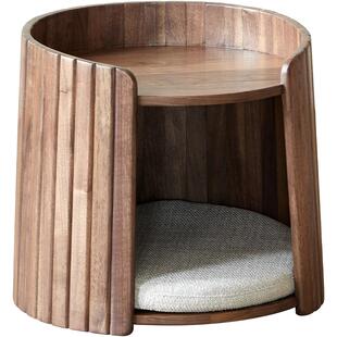 北美黑胡桃木角几北欧实木沙发边几客厅猫窝圆形猫舍猫咪小茶几桌