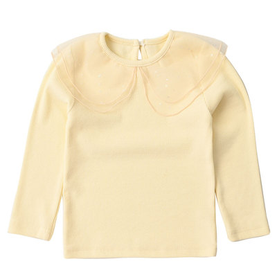 网纱娃娃领长袖纯棉罗纹春秋款