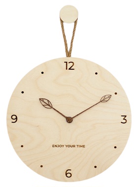 北欧简约木制麻绳挂钟创意高级感日式原木钟表客厅书房墙面装饰品