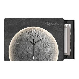 简约月球电表箱装饰画2026新款免打孔带钟表遮挡配电箱电闸盒挂画