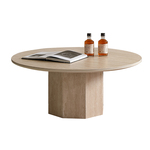 吉诺威  侘寂风茶几茶几大理石圆形设计师法式洞石岩板圆咖啡桌子