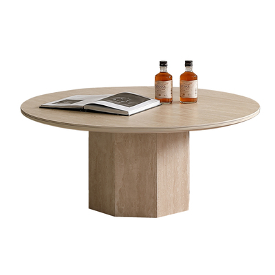 吉诺威洞石岩板法式圆茶几