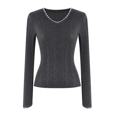 秋水伊人法式基础V领黑色打底衫女2025冬新款女羊毛桑蚕丝针织衫