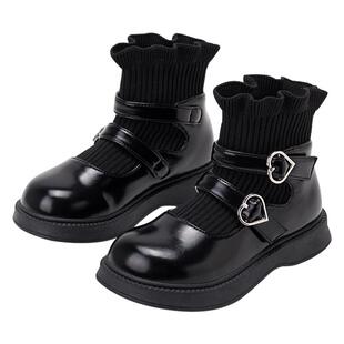 富罗迷儿童靴子女童袜靴冬季新款防滑走秀加厚软底小女孩洋气皮靴