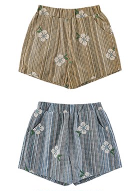 幼悠女童短裤夏季新款文艺风条纹儿童中裤轻薄透气宽松清凉裤子潮