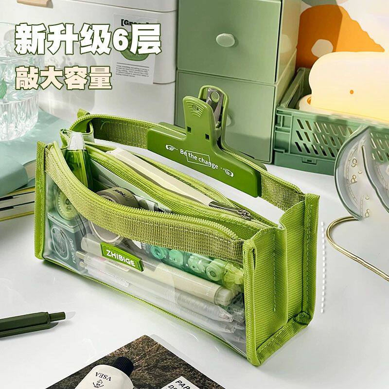 透明笔袋 学生大容量日系帆布铅笔盒简约糖果色文具袋多层文具盒