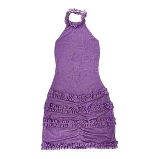 【AGD】RubyDoll闪闪紫气东来褶皱露背包臀无袖挂脖紫色连衣裙女