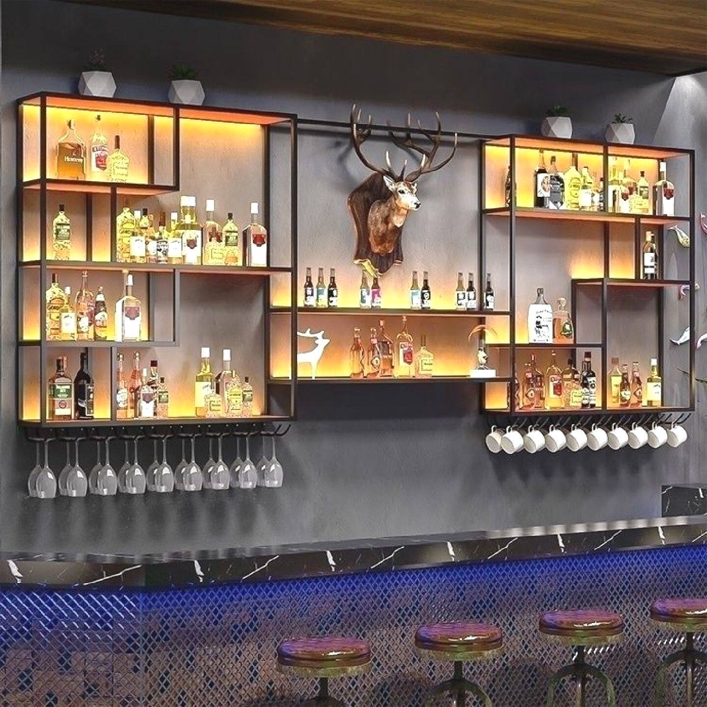 酒吧工业风挂墙酒架铁艺吧台酒柜墙上红酒架置物架餐吧多层架子
