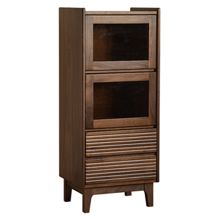 yamoo北美黑胡桃木小酒柜北欧简约展示立柜家用客厅实木靠墙边柜