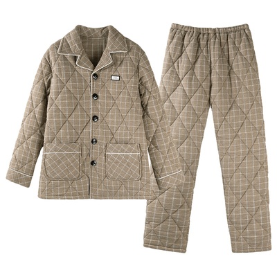 浪莎纯棉夹棉睡衣男加厚保暖套装