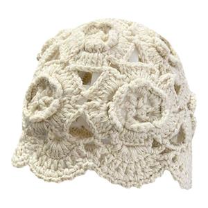 韩版手工钩花包头帽子女款镂空透气百搭套头帽新款针织毛线帽冷帽