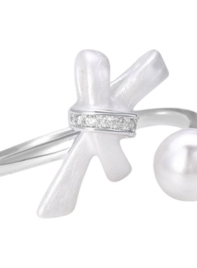 轻奢小众设计高级感ins学生珍珠蝴蝶结开口戒指女时尚个性食指戒