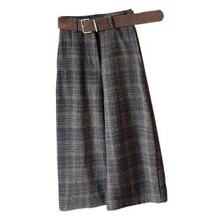 毛呢复古格子阔腿八分裤女秋冬季新款高腰休闲裤宽松显瘦加厚女裤