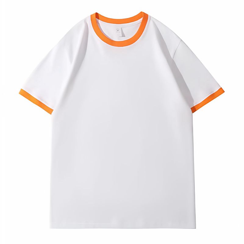 重磅纯棉撞边短袖体恤拼接t恤上衣圆领正肩工作服班服DIY定制LOGO