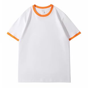 重磅纯棉撞边短袖体恤拼接t恤上衣圆领正肩工作服班服DIY定制LOGO
