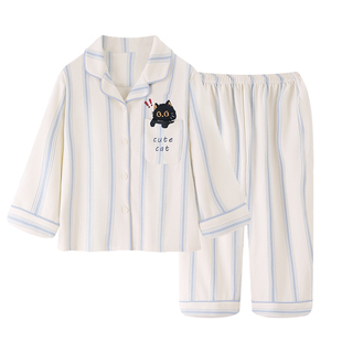 男童睡衣纯棉春秋款长袖小男孩夏天中大童薄款卡通开衫家居服套装
