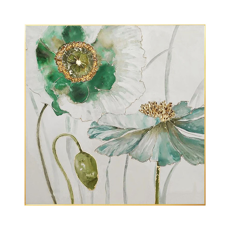 奶油风玄关装饰画荷花手绘油画现代简约小清新餐厅画走廊过道挂画