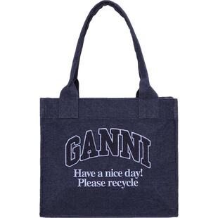 【甄选折扣】GANNI女包 海军蓝logo刺绣托特包手提包包 A6168642