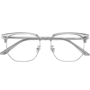 透灰色半框近视眼镜框男款可配度数斯文痞帅眉线框防蓝光眼睛框架