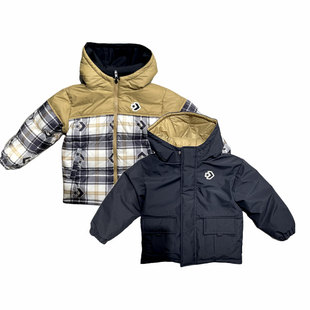 匡威童装儿童中长款羽绒服双面穿老花满印蓬松厚实保暖时尚面包服