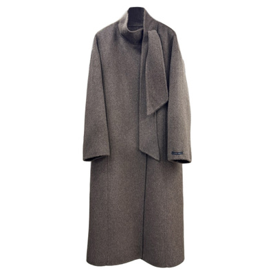 牦牛绒法式优雅黑色立领双面羊毛大衣女中长款25秋冬宽松毛呢外套