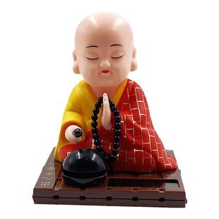太阳能汽车家居小和尚佛堂小沙弥点头敲木鱼车内饰品摆件弥勒佛