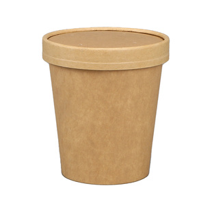 一次性餐盒加厚牛皮纸汤杯汤桶汤盒汤碗外卖胡辣汤糖水打包盒带盖