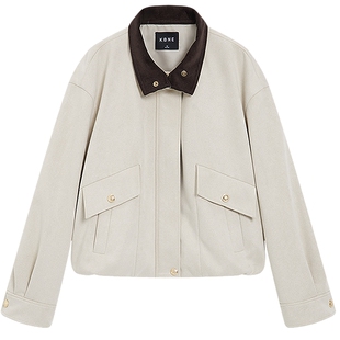 KBNE巴恩风短款仿麂皮绒外套女2026春季新款气质花苞休闲夹克上衣