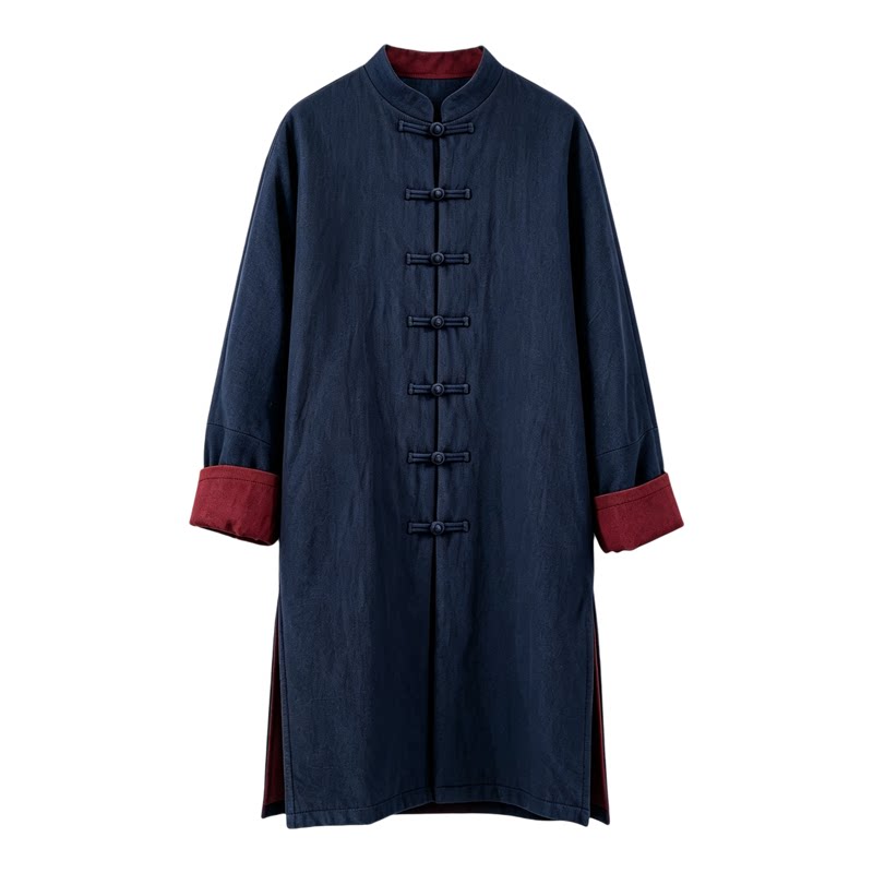 原创男士加厚棉衣冬季中长款棉袄棉麻中式茶服棉服大码居士服外套