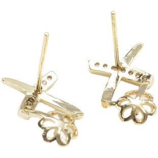 花朵耳钉空托电镀14K真金X款锆石珍珠耳饰耳针S925银针DIY配件女