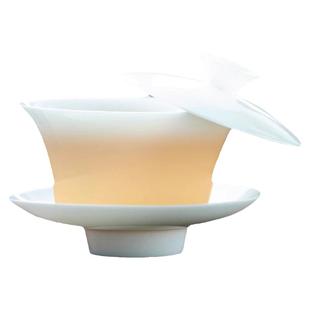 钰铨龙门 白瓷悬停三才盖碗 德化羊脂玉瓷上釉小号马蹄泡茶碗家用