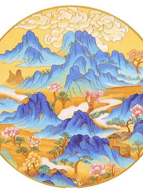 江山如画铜盘摆件掐丝珐琅彩新中式客厅玄关坐盘景泰蓝手工礼品