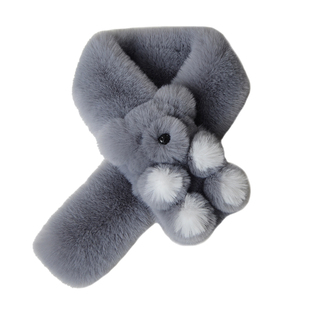 冬季獭兔毛儿童围巾保暖亲子小熊围脖加厚仿皮草双面绒脖套可爱女