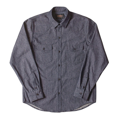 原色牛仔长袖衬衣doubleseam