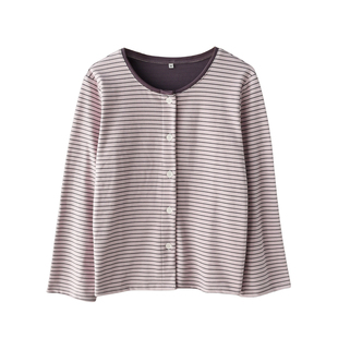 简约条纹撞色睡衣上装女款秋冬季德绒加厚保暖加绒长袖上衣家居服