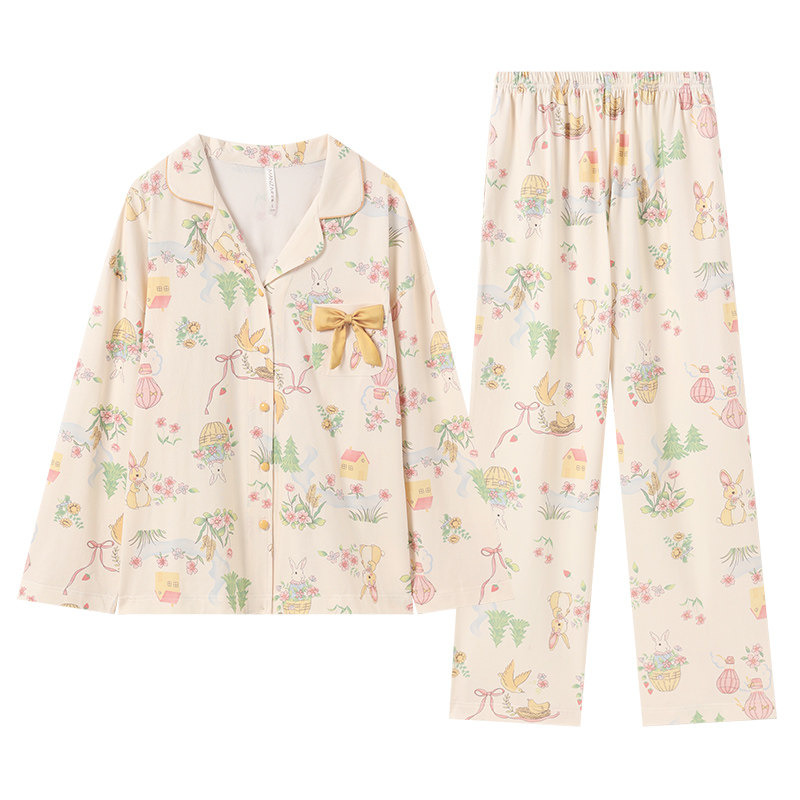 纯棉睡衣女春秋新款家居服套装